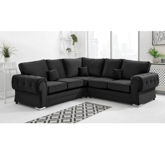 Furniture 786 Chingford Plush Velvet Full Back 2c2 Corner Sofa in Black - image 1