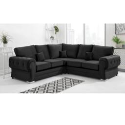 Furniture 786 Chingford Plush Velvet Full Back 2c2 Corner Sofa in Black