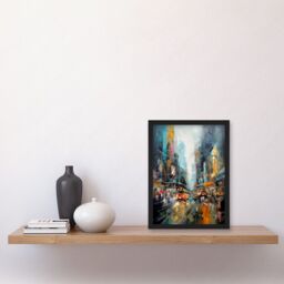 Artery8 New York City Rainy Day Abstract Action Cityscape Artwork Framed Wall Art Print A4 in Black - thumbnail 2