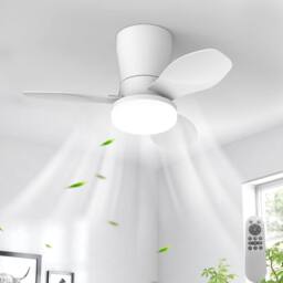 Garwarm LED Ceiling Fans with Lights for Small Spaces, with Remote in White