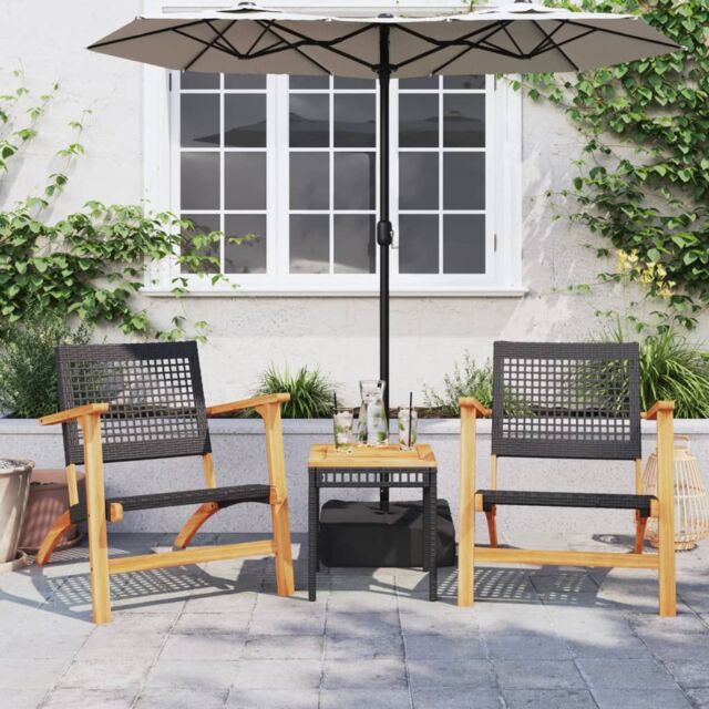 Berkfield Home 3 Piece Bistro Set Black Poly Rattan & Solid Wood Acacia - image 1