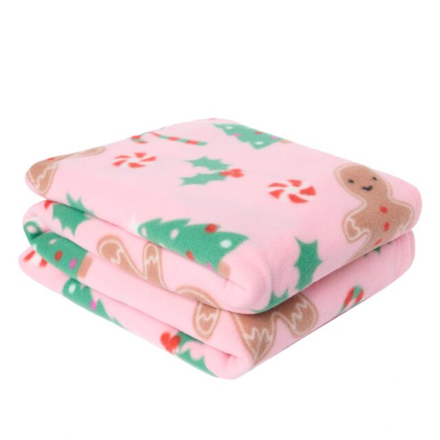 OHS Xmas Throw Over Bed Blanket Gingerbread Man Soft Warm in Pink - image 1