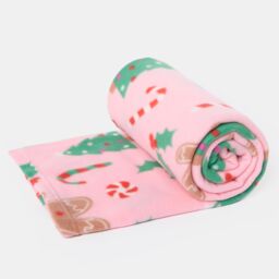 OHS Xmas Throw Over Bed Blanket Gingerbread Man Soft Warm in Pink - thumbnail 5