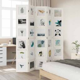 Berkfield Home Room Divider 5 Panels White Solid Wood Paulownia - thumbnail 3