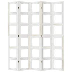 Berkfield Home Room Divider 5 Panels White Solid Wood Paulownia - thumbnail 5