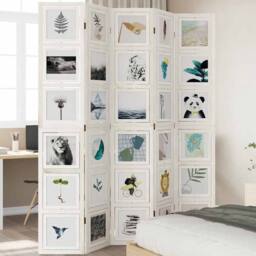 Berkfield Home Room Divider 5 Panels White Solid Wood Paulownia - thumbnail 2