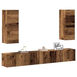 Berkfield Home Classic 4 Piece TV Cabinet Set Wall-mounted Old Wood Engineered Wood in Brown - thumbnail 2