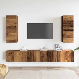 Berkfield Home Classic 4 Piece TV Cabinet Set Wall-mounted Old Wood Engineered Wood in Brown - thumbnail 1