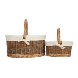 Red Hamper Wicker Set of 2 White Lined Country Oval Shopping Baskets in Brown - thumbnail 3