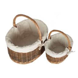 Red Hamper Wicker Set of 2 White Lined Country Oval Shopping Baskets in Brown - thumbnail 2