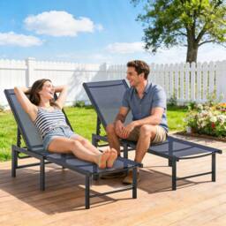 OUTSUNNY Sun Loungers Set of 2, 5-Level Reclining Sunbeds, Dark Blue - Size: 2 Pack - thumbnail 1