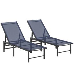 OUTSUNNY Sun Loungers Set of 2, 5-Level Reclining Sunbeds, Dark Blue - Size: 2 Pack - thumbnail 2