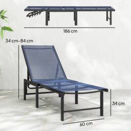 OUTSUNNY Sun Loungers Set of 2, 5-Level Reclining Sunbeds, Dark Blue - Size: 2 Pack - thumbnail 3