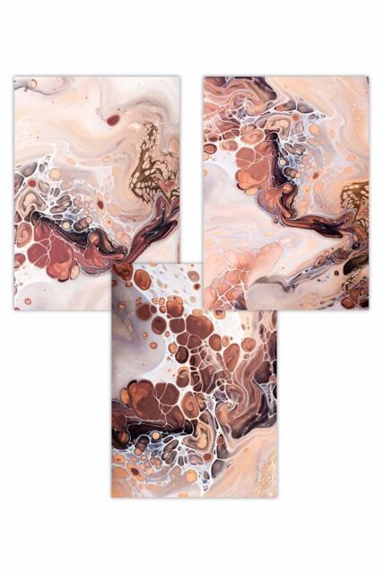 ARTZE Set of 3 Abstract Fluid in Brown & Orange Art Posters - Size: W30 cm x H42 cm - image 1