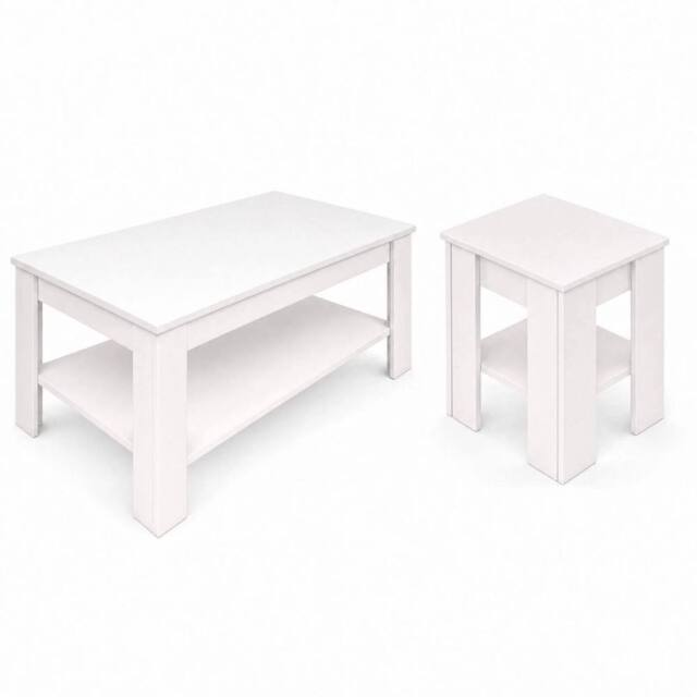 KORVIXA Living Room Furniture Set Coffee Table with Lamp Table in White - Size: 100 cm x 100 cm - image 1