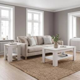 KORVIXA Living Room Furniture Set Coffee Table with Lamp Table in White - Size: 100 cm x 100 cm - thumbnail 4