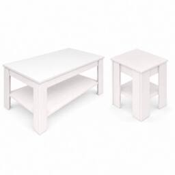 KORVIXA Living Room Furniture Set Coffee Table with Lamp Table in White - Size: 100 cm x 100 cm
