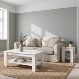 KORVIXA Living Room Furniture Set Coffee Table with Lamp Table in White - Size: 100 cm x 100 cm - thumbnail 5