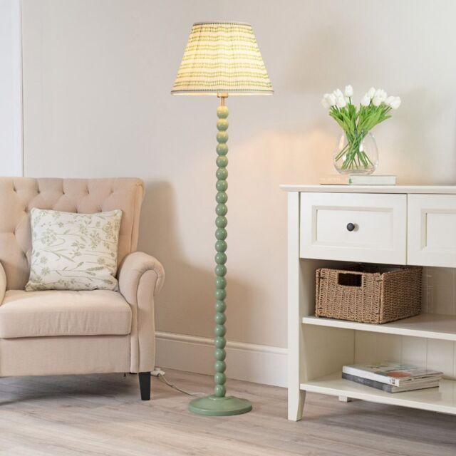 ValueLights Bobbins Sage Green Floor Lamp with Tapered Fabric Pleated Shade & LED Bulb in Pale Pink - image 1