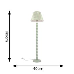 ValueLights Bobbins Sage Green Floor Lamp with Tapered Fabric Pleated Shade & LED Bulb in Pale Pink - thumbnail 6