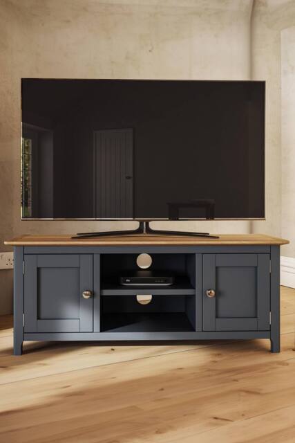 FWStyle 2 Door Oak Ready Assembled TV Unit Graphite Blue in Dark Blue - image 1