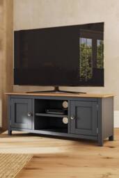 FWStyle 2 Door Oak Ready Assembled TV Unit Graphite Blue in Dark Blue - thumbnail 2