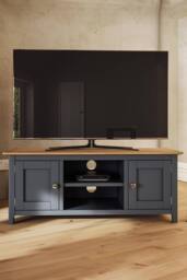 FWStyle 2 Door Solid Oak Ready Assembled TV Unit Graphite Blue in Dark Blue