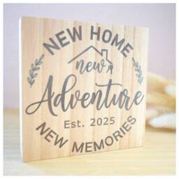 Amaya Rose Ltd New Home, Adventure, Memories Est 2026 Solid Wood Plaque Shelf Decor in Beige - thumbnail 1