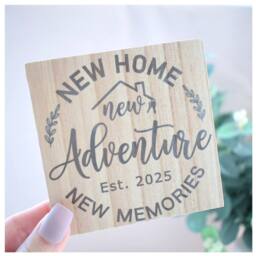 Amaya Rose Ltd New Home, Adventure, Memories Est 2026 Solid Wood Plaque Shelf Decor in Beige - thumbnail 3