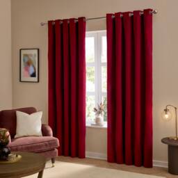Furn The Ultimate Velvet 100% Blackout Eyelet Curtain Pair in Burgundy - Size: 229 cm width x 183 cm drop - thumbnail 2