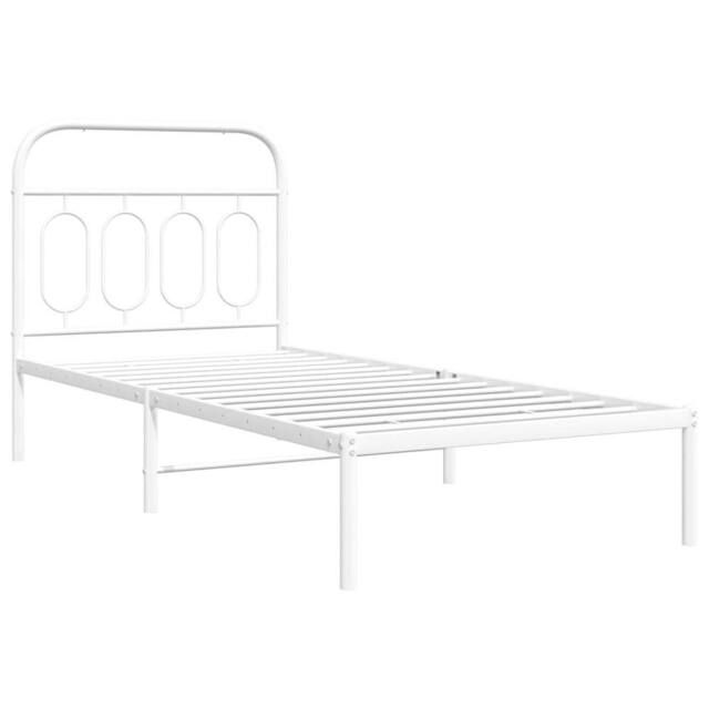 Berkfield Home Metal Bed Frame without Mattress with Headboard White 90x200cm - Size: 90x200 cm - image 1