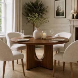BTM 47in Farmhouse Round Dining Table 4-6 Seater Walnut - thumbnail 1