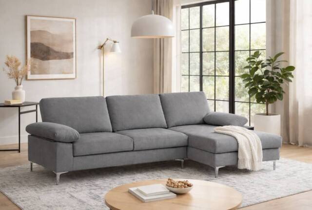 LUXURY LIFE Napoli Velvet Fabric Right Hand Facing Chaise Sofa in Grey - image 1