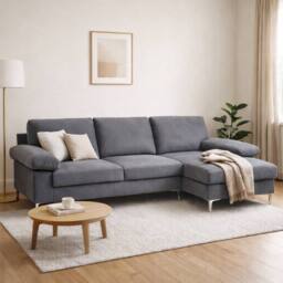 LUXURY LIFE Napoli Velvet Fabric Right Hand Facing Chaise Sofa in Grey - thumbnail 3