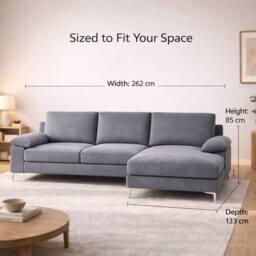 LUXURY LIFE Napoli Velvet Fabric Right Hand Facing Chaise Sofa in Grey - thumbnail 4