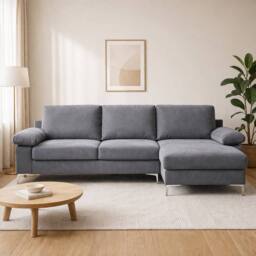 LUXURY LIFE Napoli Velvet Fabric Right Hand Facing Chaise Sofa in Grey - thumbnail 2