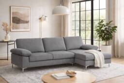 LUXURY LIFE Napoli Velvet Fabric Right Hand Facing Chaise Sofa in Grey - thumbnail 1