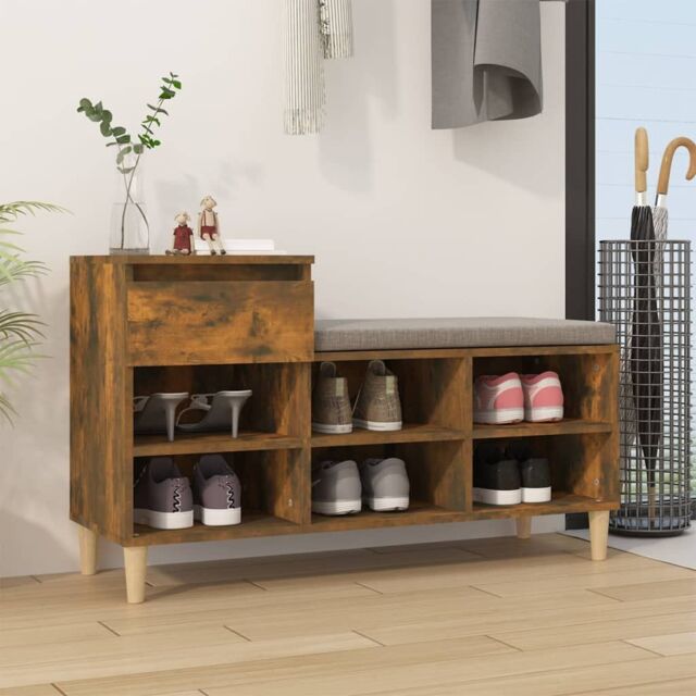 Berkfield Home Shoe Cabinet Smoked Oak 102x36x60 cm Engineered Wood in Brown - Size: 102 x 36 x 60 cm - image 1