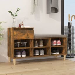 Berkfield Home Shoe Cabinet Smoked Oak 102x36x60 cm Engineered Wood in Brown - Size: 102 x 36 x 60 cm - thumbnail 1