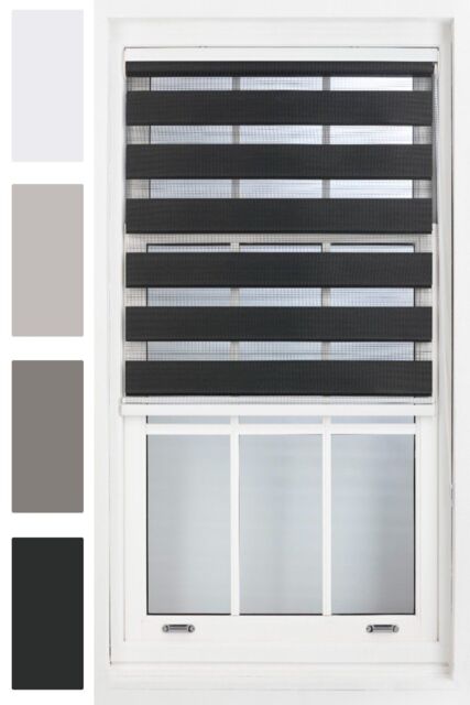 Furnished Day & Night Roller Blind Zebra Striped Window Blinds in Black - Size: 75 cm width x 165 cm drop - image 1