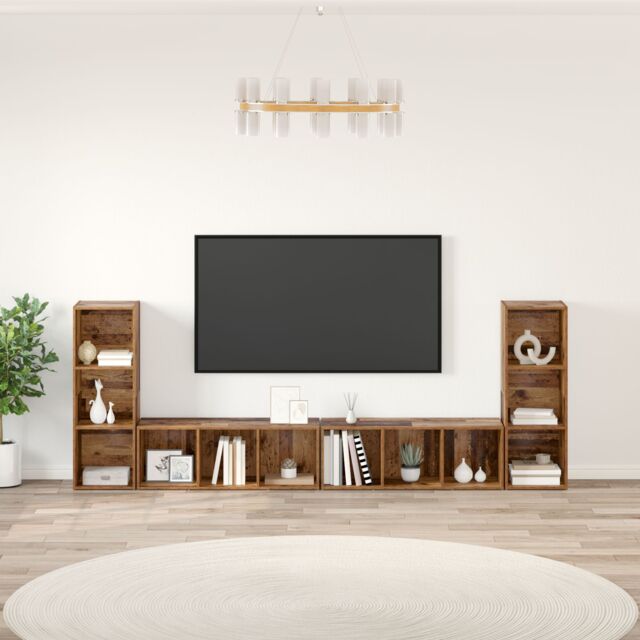 Berkfield Home TV Cabinet with Shelf with Storage 4 pcs Old wood Engineered wood in Brown - image 1