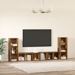 Berkfield Home TV Cabinet with Shelf with Storage 4 pcs Old wood Engineered wood in Brown - thumbnail 4