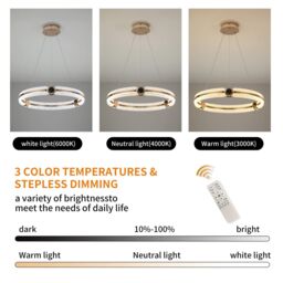 Garwarm Modern 1-Ring Circular LED Chandelier, Dimmable Remote Control, 48W in Gold - thumbnail 5
