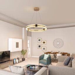 Garwarm Modern 1-Ring Circular LED Chandelier, Dimmable Remote Control, 48W in Gold - thumbnail 4