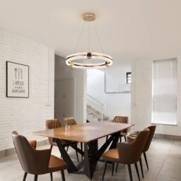 Garwarm Modern 1-Ring Circular LED Chandelier, Dimmable Remote Control, 48W in Gold - thumbnail 3