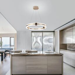 Garwarm Modern 1-Ring Circular LED Chandelier, Dimmable Remote Control, 48W in Gold - thumbnail 2