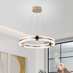 Garwarm Modern 1-Ring Circular LED Chandelier, Dimmable Remote Control, 48W in Gold - thumbnail 1