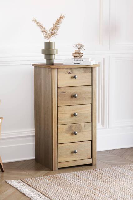 HD Designs Panama Solid Pine 5 Drawer Narrow Chest Storage Bedroom Furnuiture in Brown - image 1