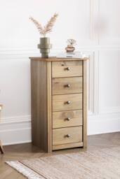 HD Designs Panama Solid Pine 5 Drawer Narrow Chest Storage Bedroom Furnuiture in Brown