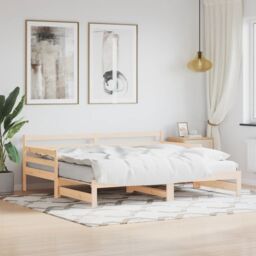 Berkfield Home Daybed with Trundle 90x200 cm Solid Wood Pine in Brown - thumbnail 1